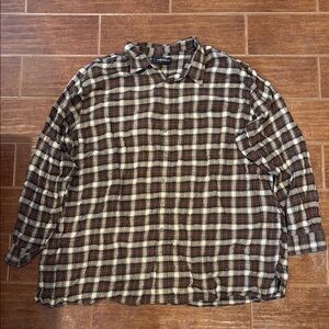 Brown Plaid Button-Up Shirt
